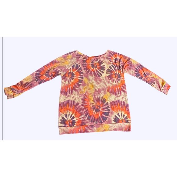 Bibi Womens Tie Dye Long Sleeve Sweatshirt Pullover Casual Top Orange Purple Lg - Picture 4 of 5